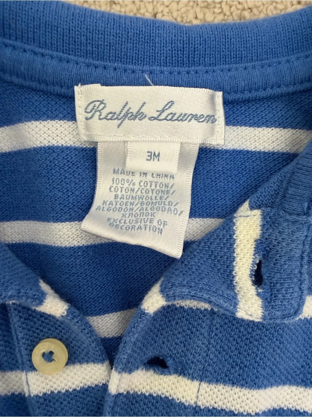 Ralph Lauren Blue & White Striped Rugby Polo Footie with Yellow Logo